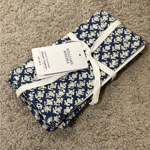 William Sonoma Harvest Blockprint set of 4 Dinner Napkins NWT Farmhouse Rustic